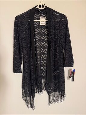 Black Lace Fringe Open-Front Cardigan - Marshall's